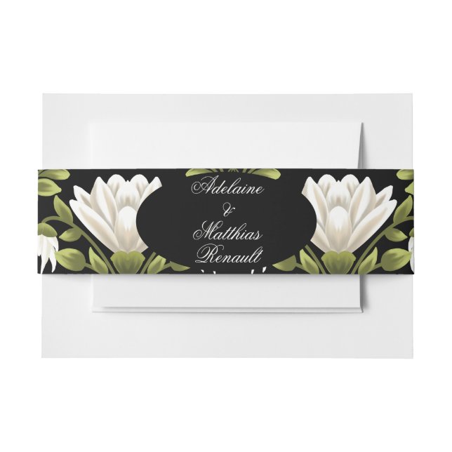 Elegant Black & White Floral Wedding: Calligraphy  Invitation Belly Band (Front Example)