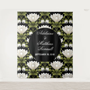 Elegant Black & White Floral Wedding: Calligraphy  Tapestry