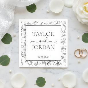 Elegant Black & White Floral Wedding Custom Napkin