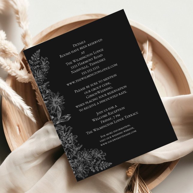 Elegant Black White Floral Wedding Details  Enclos Enclosure Card (Creator Uploaded)