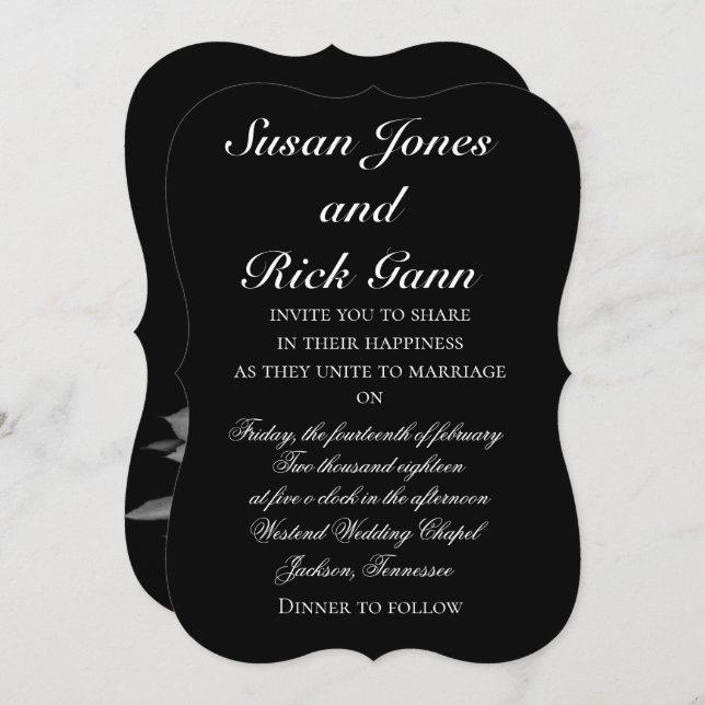 Elegant Black White Floral Wedding Invitation (Front/Back)