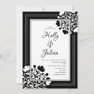 Elegant Black & White Floral Wedding Invitation