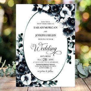 Elegant Black White Floral Wedding Invitation