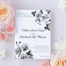 Elegant Black & White Floral Wedding Invitation