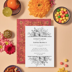 Elegant Black & White Floral Wedding Invitation