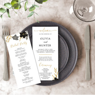 Elegant Black & White Floral Wedding Party Program Programme