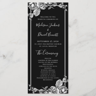 Elegant Black White Floral Wedding Program Programme