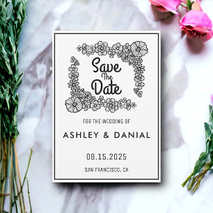 Elegant black white floral Wedding Save the Date Invitation