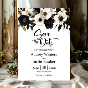 Elegant Black White Floral Wedding Save the Date Invitation