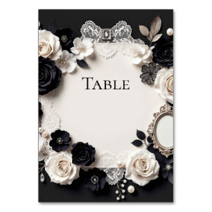 Elegant Black White Floral Wedding Table Card