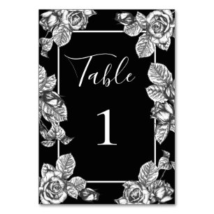 Elegant Black White Floral Wedding Table Number