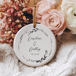 Elegant Black White Floral Wreath Wedding Custom Ceramic Tree Decoration