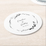 Elegant Black White Floral Wreath Wedding Custom Round Paper Coaster<br><div class="desc">Elegant Black White Botanical Wreath Boho Wedding Custom Round Paper Coaster</div>