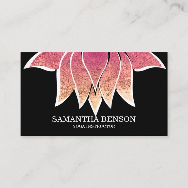 Elegant Black & white Flower Logo Yoga Business Ca Card (Front)