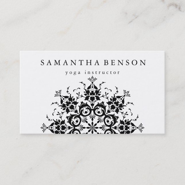 Elegant Black & white Flower Logo Yoga Business Card (Front)