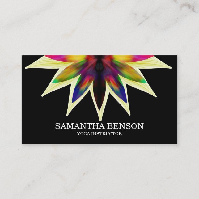 Elegant Black & white Flower Logo Yoga Business Card (Front)