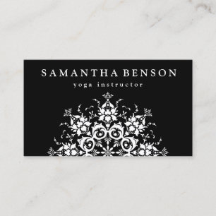 Elegant Black & white Flower Logo Yoga Business Card