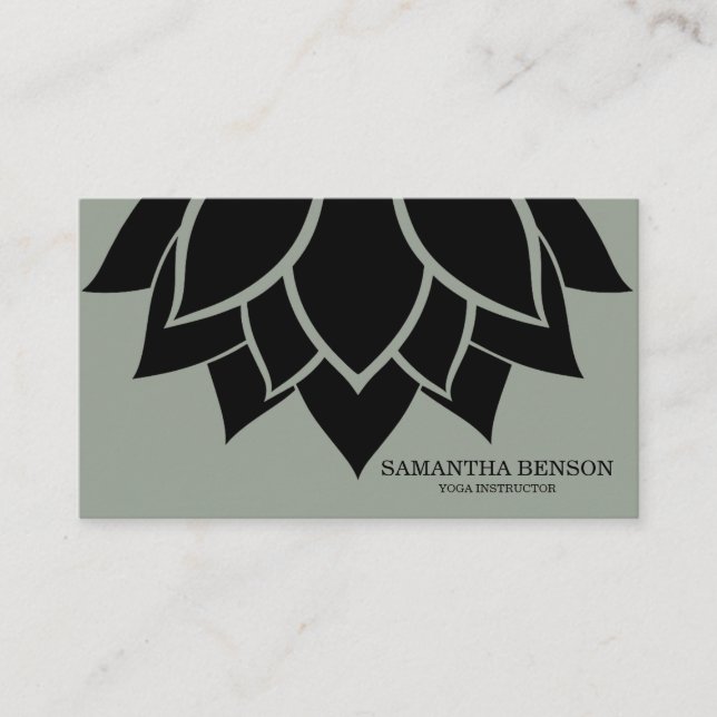 Elegant Black & white Flower Logo Yoga Business Card (Front)
