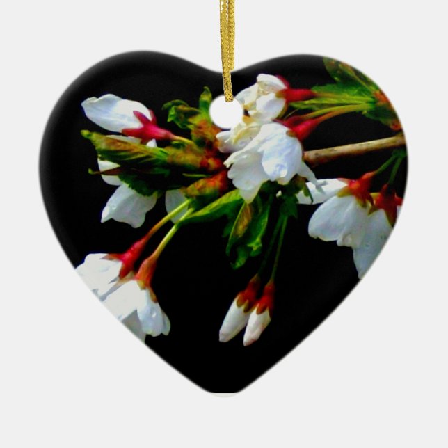 Elegant Black White flowering white Blossom Ceramic Tree Decoration (Front)