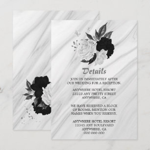 Elegant black white flowers details  enclosure card