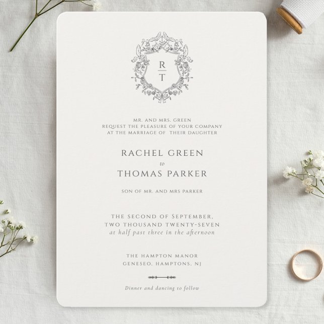Elegant Black White Formal Monogram Wedding  Invitation (Creator Uploaded)