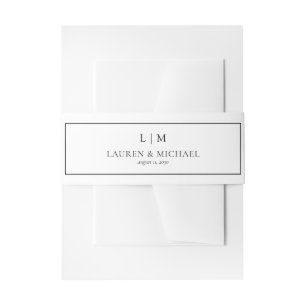 Elegant Black & White Formal Monogram Wedding  Invitation Belly Band