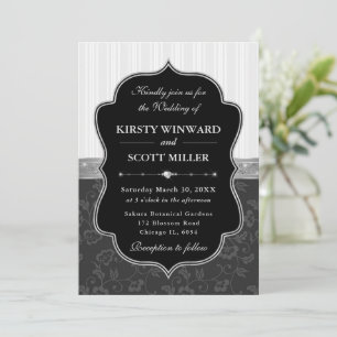 Elegant Black White Frame Floral Wedding Invitation