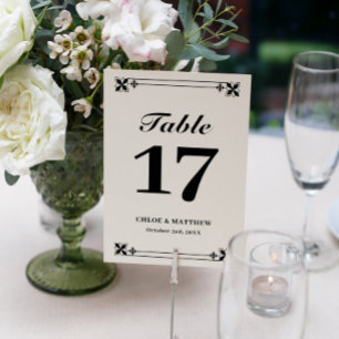 Elegant Black White Frame Names & Wedding Date Table Number