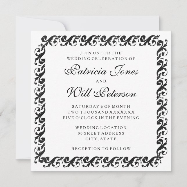 Elegant black & white frame wedding invitations (Front)