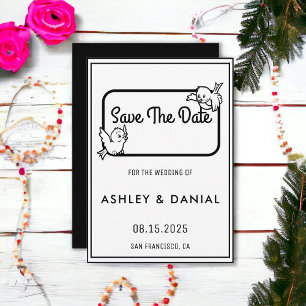 Elegant black white framed Wedding Save the Date Invitation