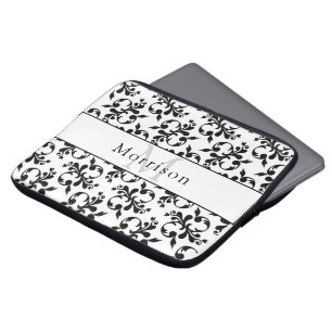 Elegant Black & White French Damask Pattern Laptop Sleeve