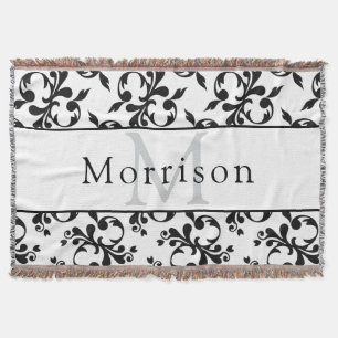 Elegant Black & White French Damask Pattern Throw Blanket
