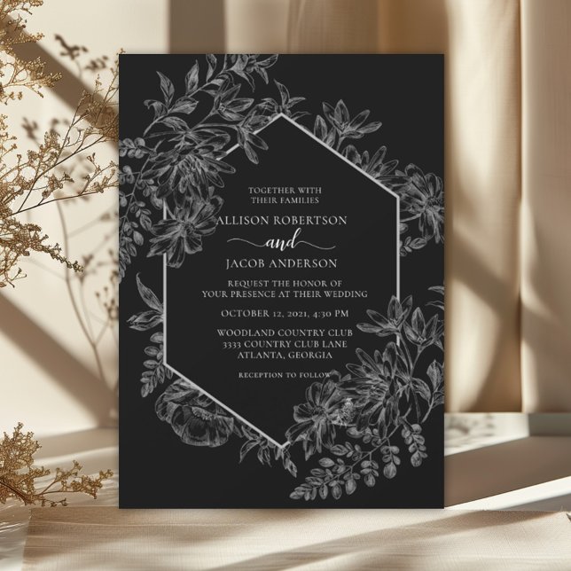 Elegant Black & White Geometric Floral Wedding  Invitation (Creator Uploaded)