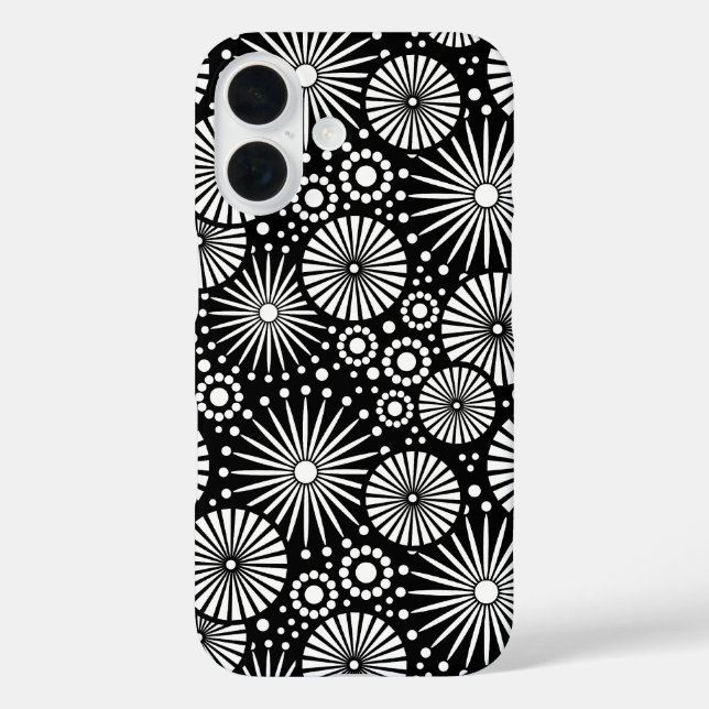 Elegant Black White Geometric Flowers Starburst Case-Mate iPhone Case (Back)