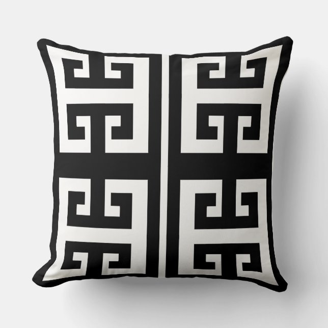 Elegant Black & White Geometric Pattern Cushion (Front)