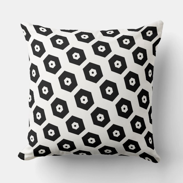 Elegant Black White Geometric Pattern Cushion (Front)