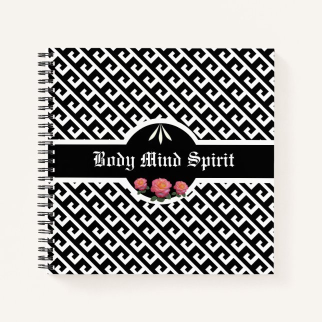 Elegant Black & White Geometric Pattern Notebook (Front)