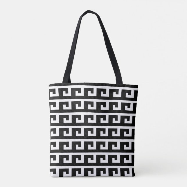 Elegant Black & White Geometric Pattern Tote Bag (Back)