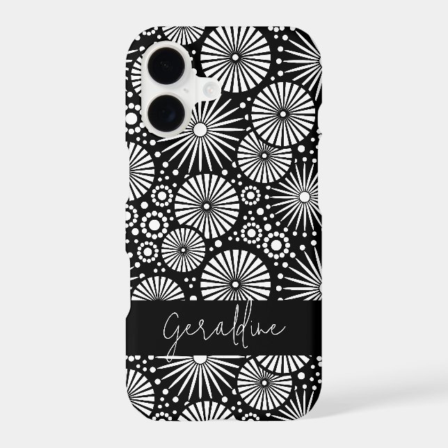 Elegant Black White Geometric Starburst Name  (Back)