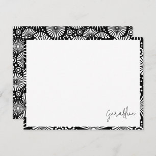 Elegant Black White Geometric Starburst Name  Card