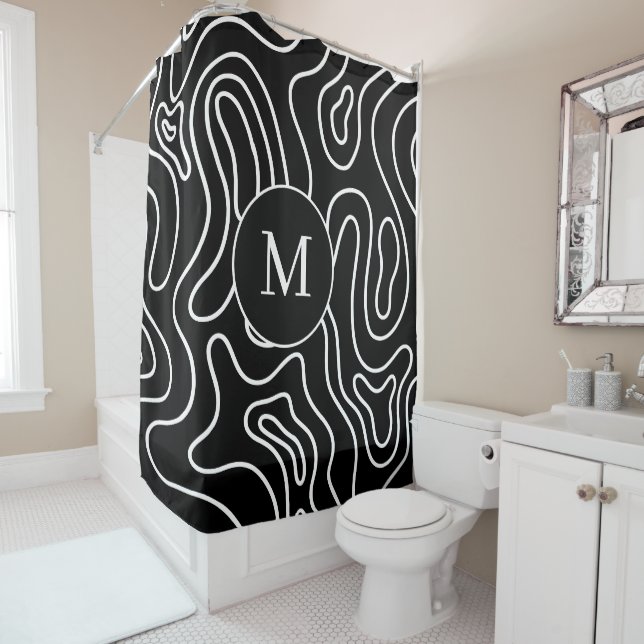 Elegant Black white geometric texture personalizd Shower Curtain (In Situ)