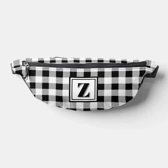 Elegant black white gingham customisable monogram  bum bags (Lay Down)