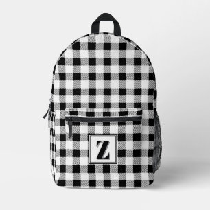 Elegant black white gingham customisable monogram printed backpack
