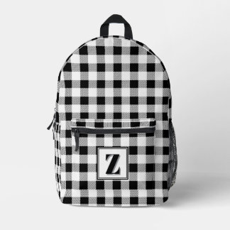 Elegant black white gingham customisable monogram printed backpack