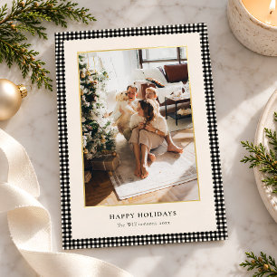 Elegant Black White Gingham Family Photo Christmas