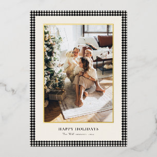 Elegant Black White Gingham Family Photo Christmas