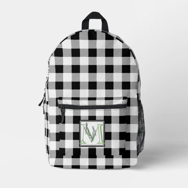 Elegant black white gingham letter M Printed Backpack (Front)