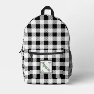 Elegant black white gingham letter N Printed Backpack