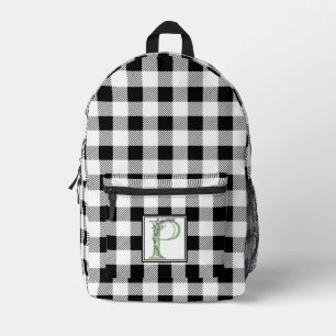 Elegant black white gingham letter P Printed Backpack