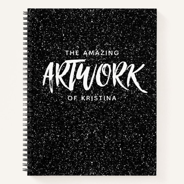 Elegant Black White Glitter Artist Sketchbook Notebook (Front)